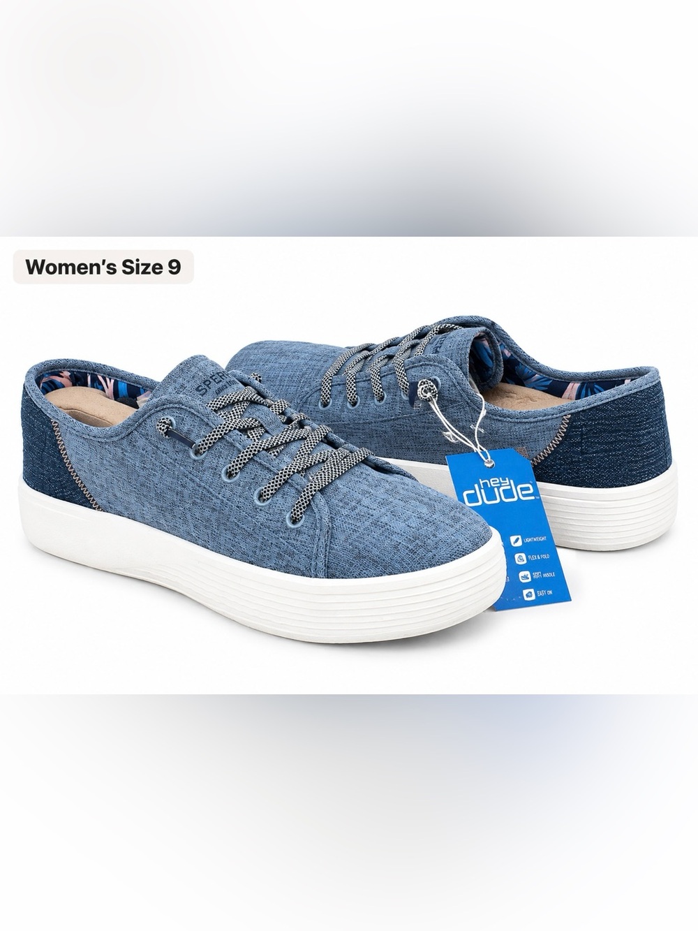 Hey Dude Women’s Size 9 Blue Casual Lace Up Sneakers Lightweight Shoes NWT
